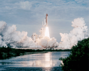 Launch of Shuttle Columbia on mission STS-73
